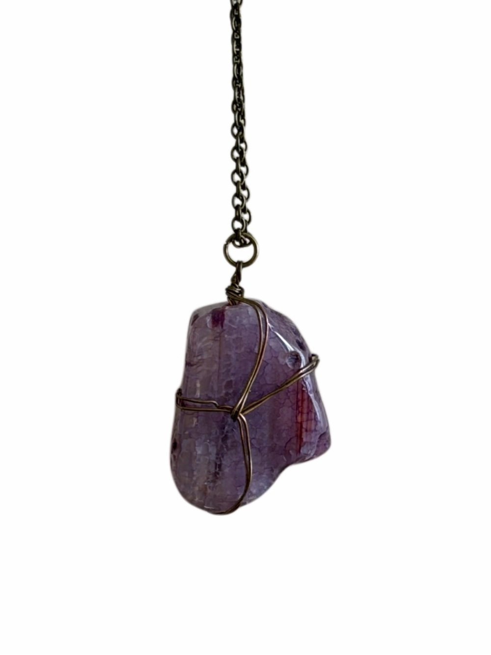 NWOT Wire-Wrapped Purple Crystal Pendant Necklace
